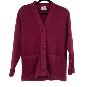 Vintage Button Wool Grandpa Cardigan Burgundy Womens Small